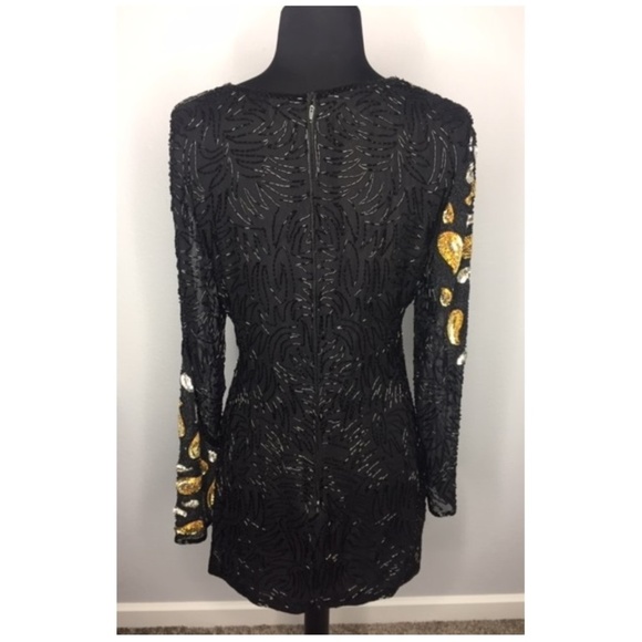 VINTAGE Sequin & Beaded Silk High-Low Long Top - Picture 2 of 8